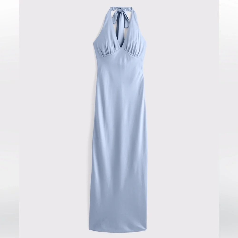 NWT Stunning elegant lilac Light Blue Julia slip Halter Maxi Dress
